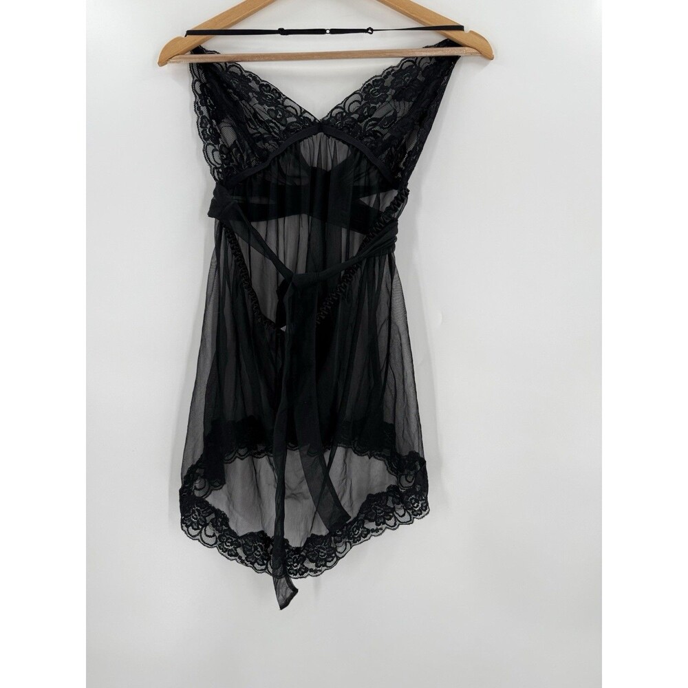 Vintage Fredericks Of Hollywood Sheer Lace Babydoll Dress 80s Black Goth XLARGE